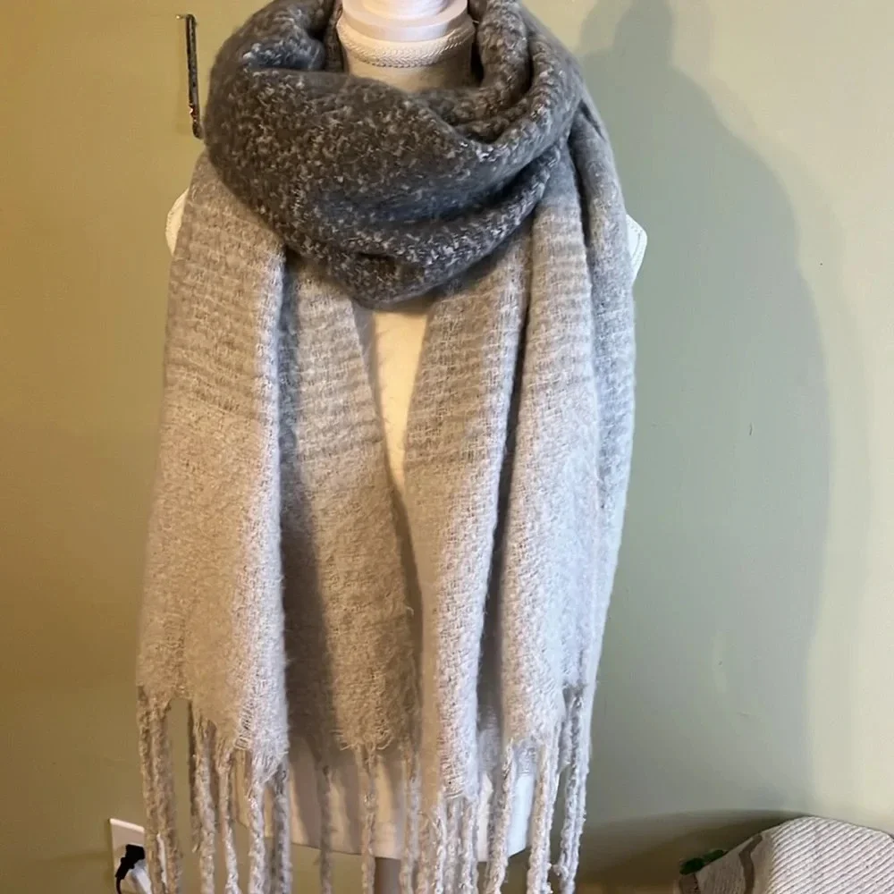 Mer-Sea Always by The Sea Grey Ombré oversized blanket wrap around fringe scarf